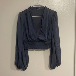 Fashion nova dark blue satin crop blouse